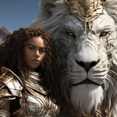 Flue Keeso A Black Woman And A Giant Lion In The Style Of Golde 1fd7e98a 7cad 4394 8824 A919d5743e03